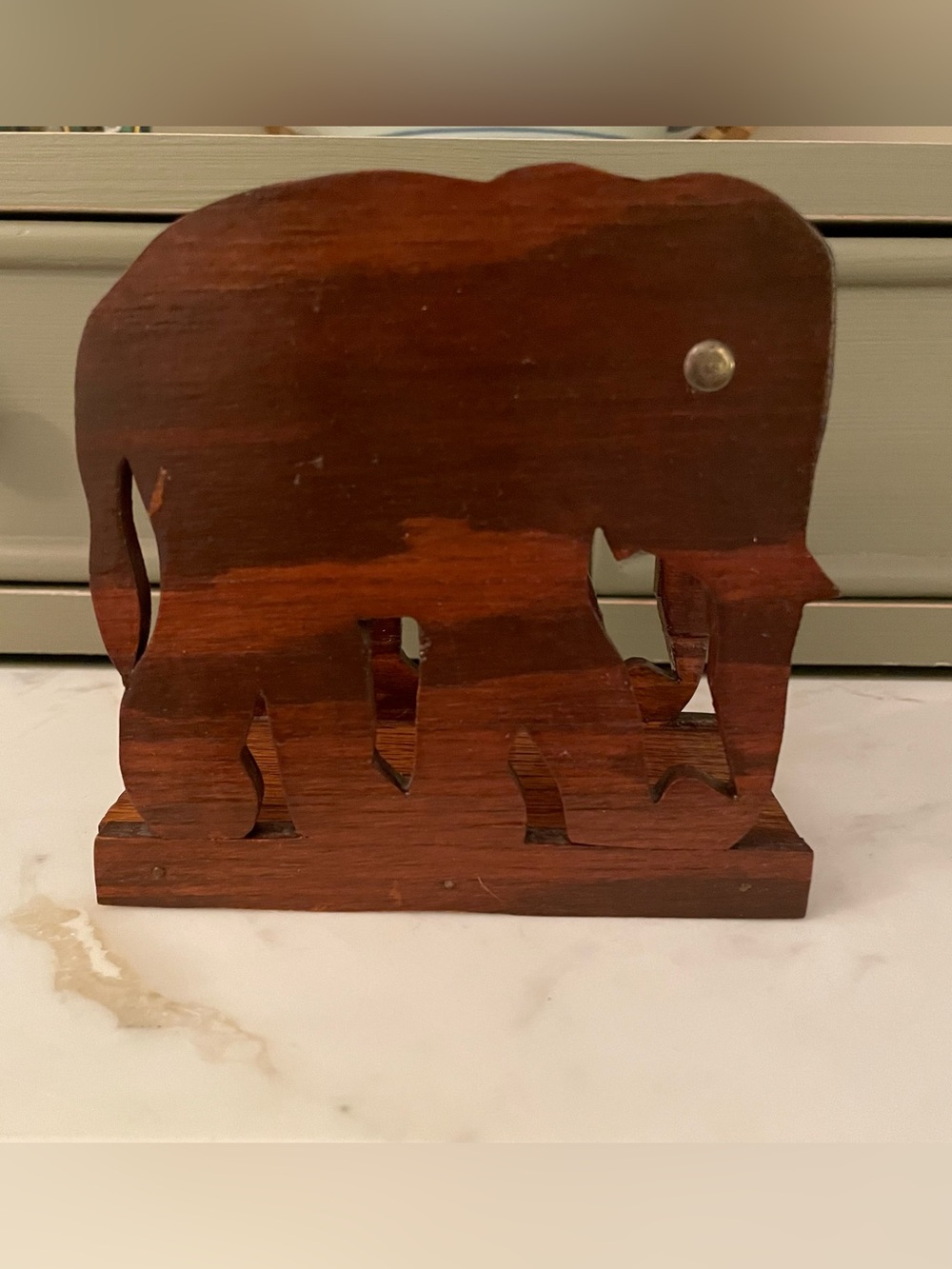 Vintage Hand Carved Wood Elephant Napkin/Letter Holder Safari Boho 5 X4.75 X 2.5